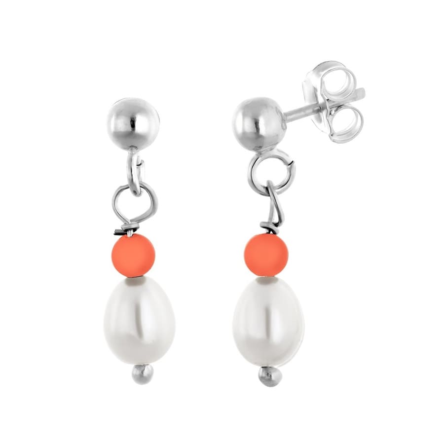 Pendiente coral y perla - Ref: 4179