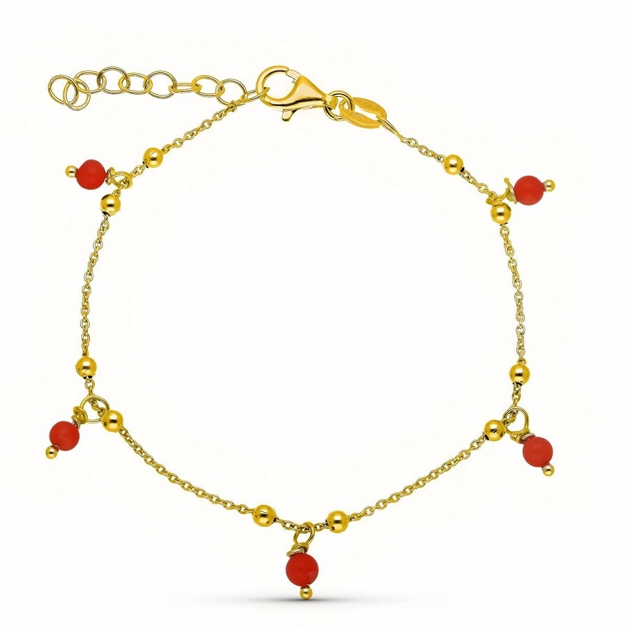 Pulsera bolitas y coral chapada - Ref: 3536/100